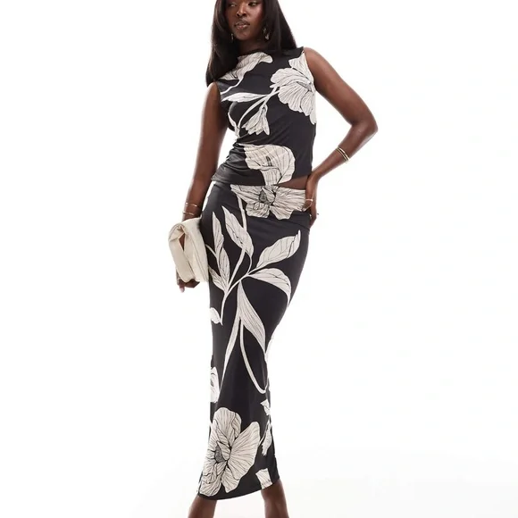 NWOT - ASOS DESIGN - Slinky Assymetric Top and Maxi Skirt Set - M - Picture 1 of 10